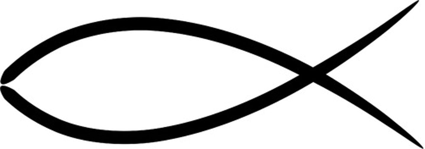 <p>- Ichthus (Jesus Christ God Son Saviour).<br>- The cross is symbolic of the suffering and death of Jesus (humanity) followed by His Resurrection (divinity) and Ascension to return to the Father.<br>- The Bread and Wine represents the Body and Blood of Jesus.</p>