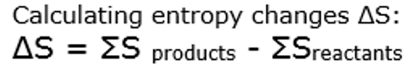<p>sum of entropy of products - sum of entropy of reactants</p>