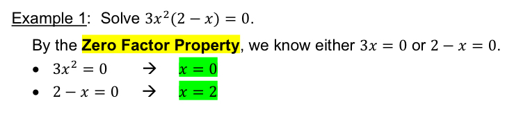 <p>If a <strong>product</strong> equals zero then at least the <strong>factor</strong> must be Zero</p><p>If ab=0 then A= 0 and/or b= 0</p>