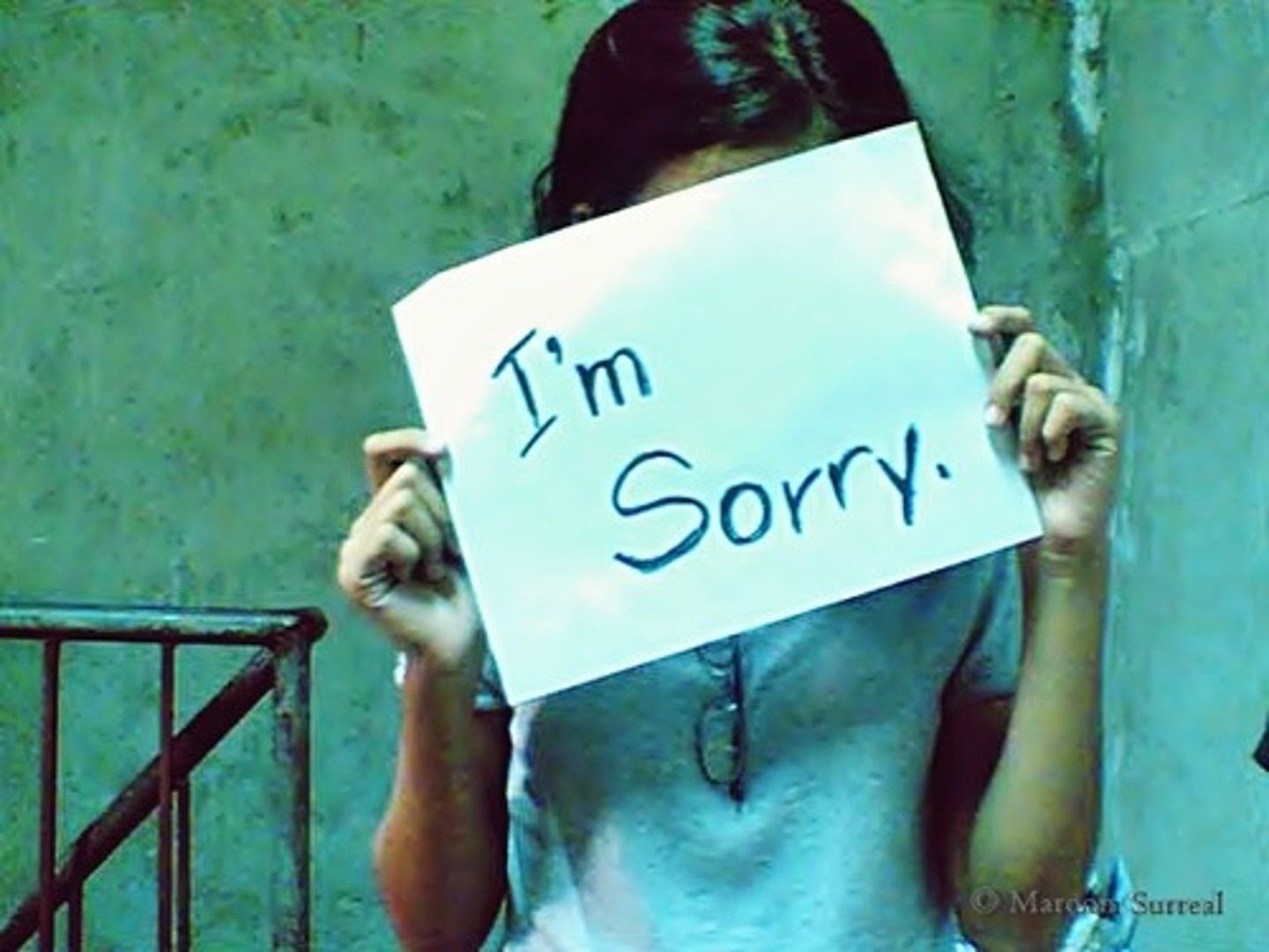 <p>sorry; showing regret</p>