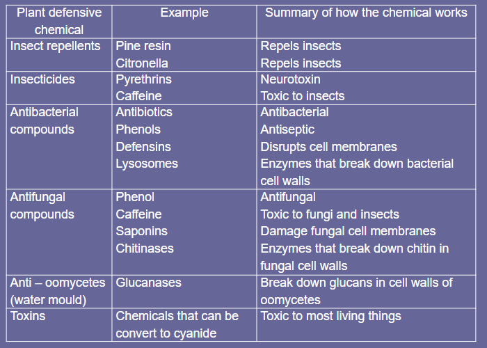 Chemical defences examples