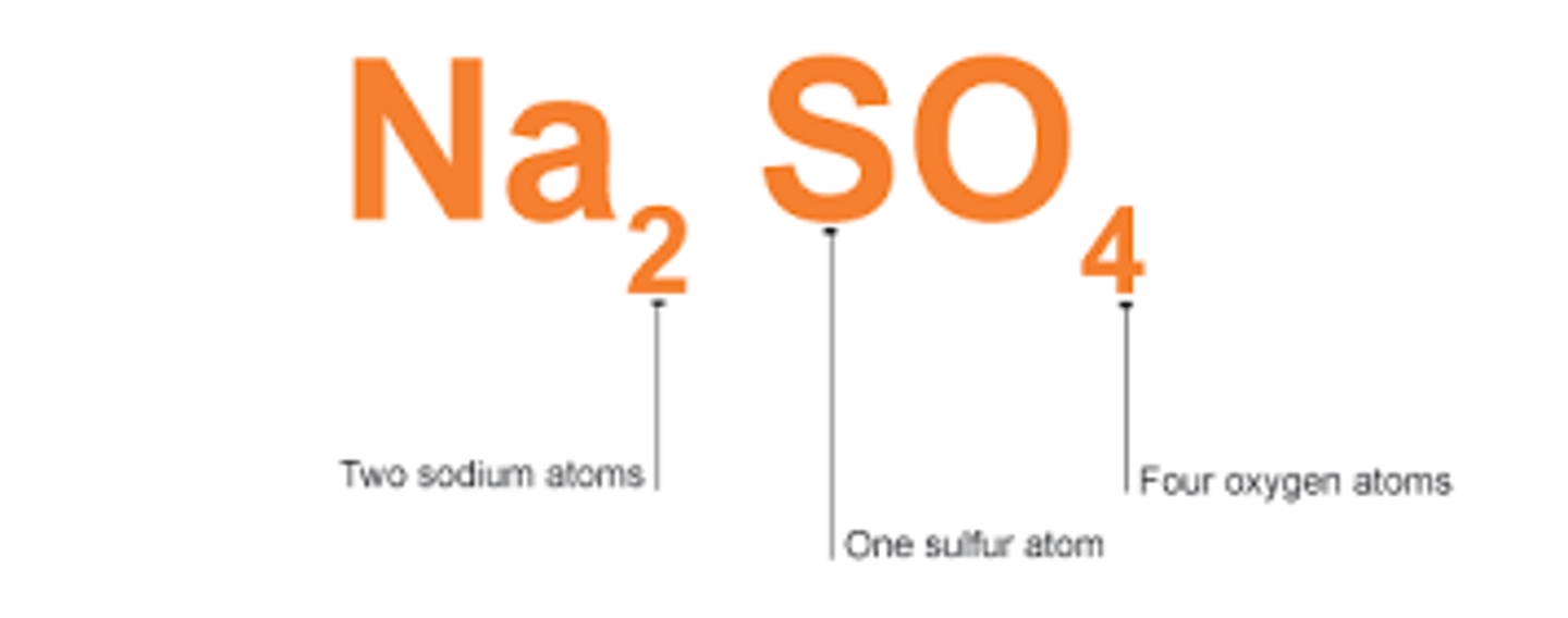 <p>shows the elements in the compound and the ratio of atoms</p>