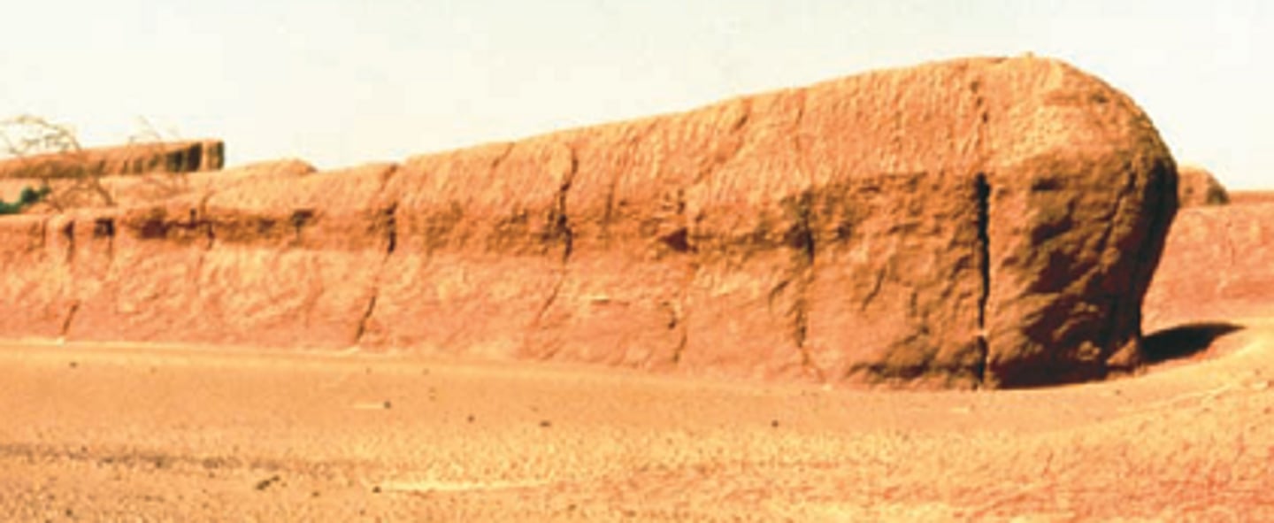 <p>Wind eroded rocks, where alternating vertical strata of hard and soft rocks produce a series of ridges</p>