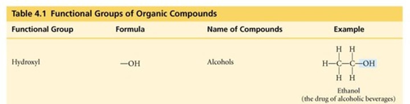 <p>Hydroxyl (-OH) groups make compounds polar and can act as alcohols.</p>