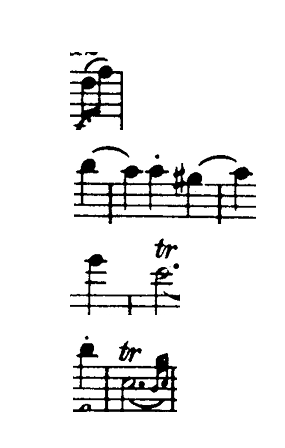 <p>Lots of anacruses - Leads into the next phrase.</p><p>Mainly crotchets, minims (sometimes dotted minims) and rarely shorter note values e.g. quavers</p>