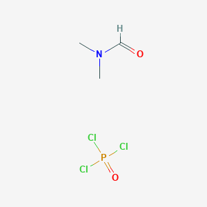 <p>We are trying to add a formyl group to a benzene ring. To create the electrophile, we use DMF and phosphorus oxychloride. An iminium ion is formed and we then use water to convert to our formyl group.</p>