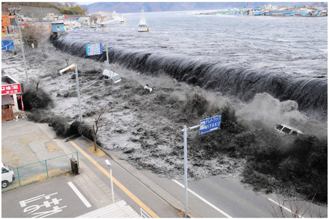 <p><span><span>•On March 11, 2011, a huge earthquake struck Japan</span></span></p><p><span><span>•The earthquake’s damage was not devastating</span></span></p><p><span><span>•But, a 50-foot-high tsunami swept over seawalls</span></span></p><p><span><span>•20,000 died, 1 million buildings were damaged, and economic losses exceeded $300 billion</span></span></p><p><span><span>•11 of 55 nuclear power plants shut down automatically</span></span></p><p><span><span>•The Fukushima Daiichi power station, with six nuclear reactors, was hit</span></span></p><p><span><span>•Seawater cut off electric power and destroyed the backup generators</span></span></p><p></p><p>Fukushima Daiichi Power Plant (1 of 2)</p>