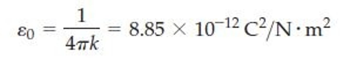 <p>ϵ0 = 1/4πk = 8.85x10^-12 C^2/Nm^2</p>
