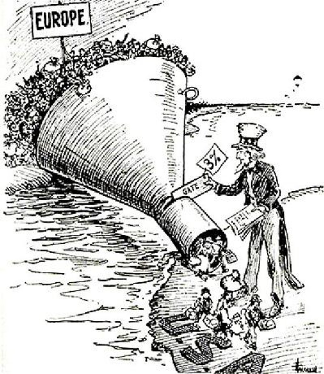 <p>Set up in 1921 to control the number of immigrants who could enter the U.S. from each foreign country, due to the prevailing nativist attitude "Keep America for the Americans." Discriminated against those from eastern and southern Europe. Did not allow any Japanese immigration</p>
