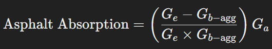<p>P<sub>T</sub> - total asphalt mixture = 100% <br>Pa - percent weight of asphalt cement<br>G<sub>b-agg</sub> - bulk specific gravity<br>G<sub>e</sub> - effective specific gravity<br>G<sub>a</sub> – specific gravity of asphalt cement</p>