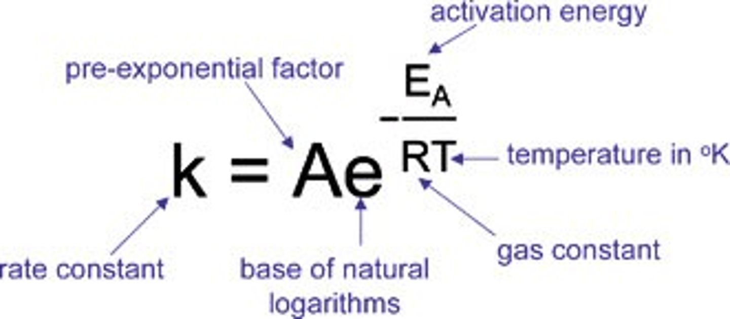 <p>- Enzymes lower Ea, which increases k</p><p>- A = frequency factor (frequency of collisions)</p><p>- Enzymes bind substrates closely together, which increases A, and also k!</p>
