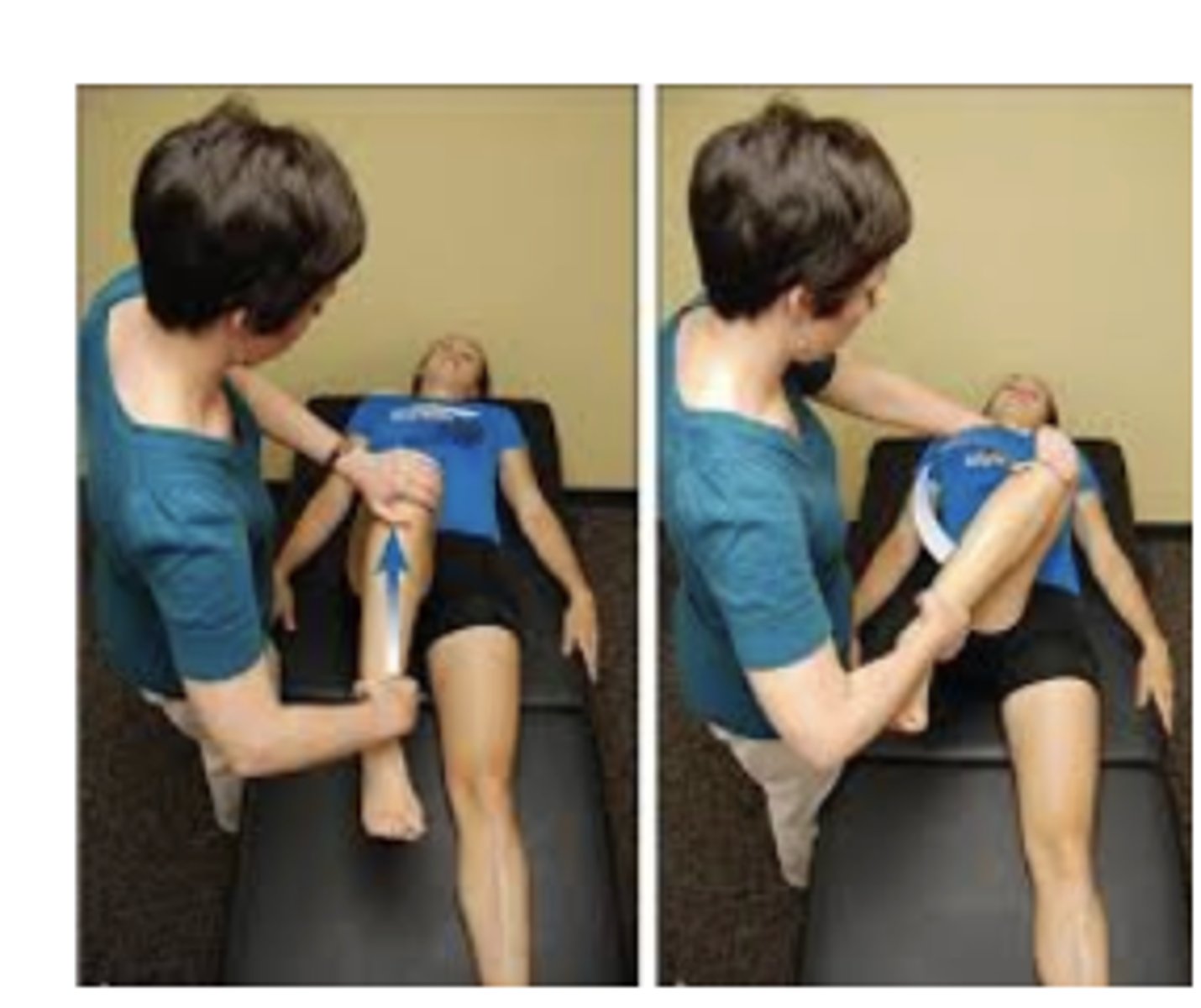 <p>just flex to 90</p><p>IR and adduct</p><p>Tests for: FAI, hip OA</p>