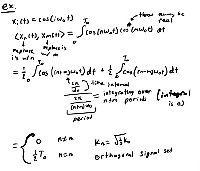 <p>can be always be made oethogonal by dividing each signal by its length; ex. sinusoids</p>