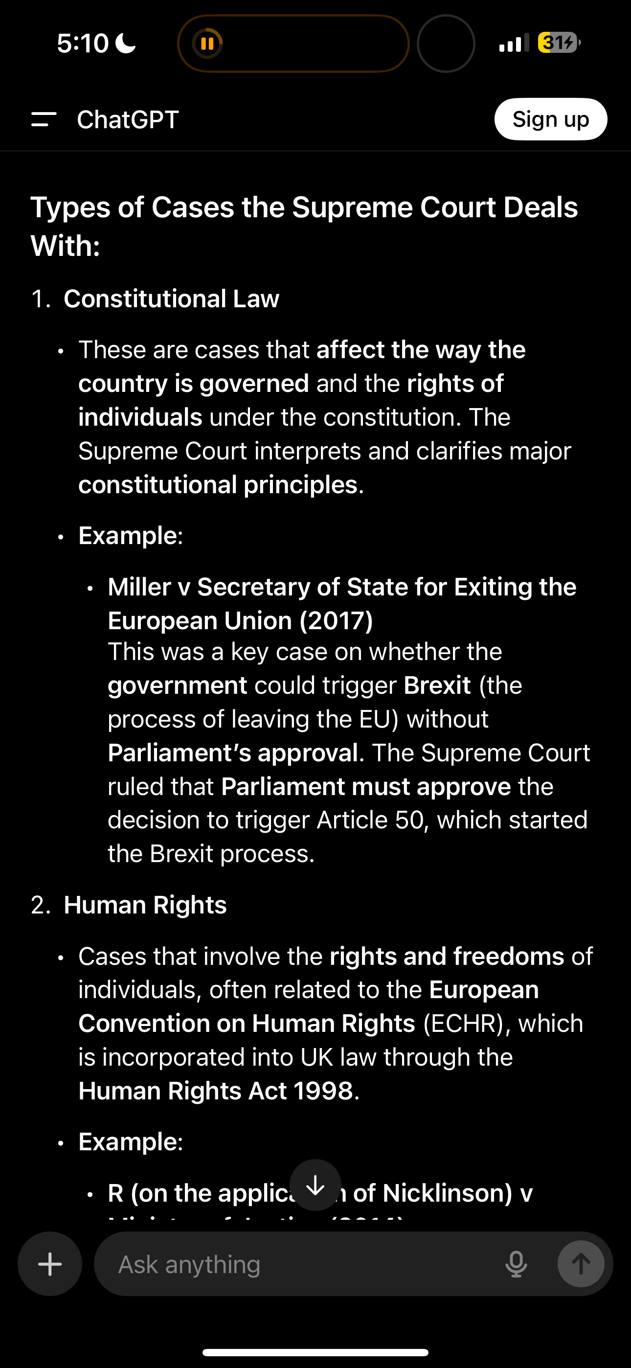 <p>Makes final decisions on law and can overrule decision made by other courts and it deals with important criminal cases constitutional and human rights</p>