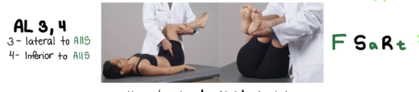 <p>F Sa Rt</p><p>TP = lateral to AIIS</p>