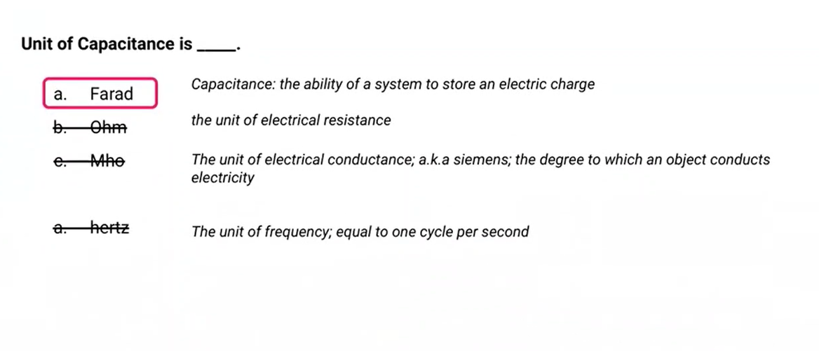 <p>Answer: a. Farad</p>