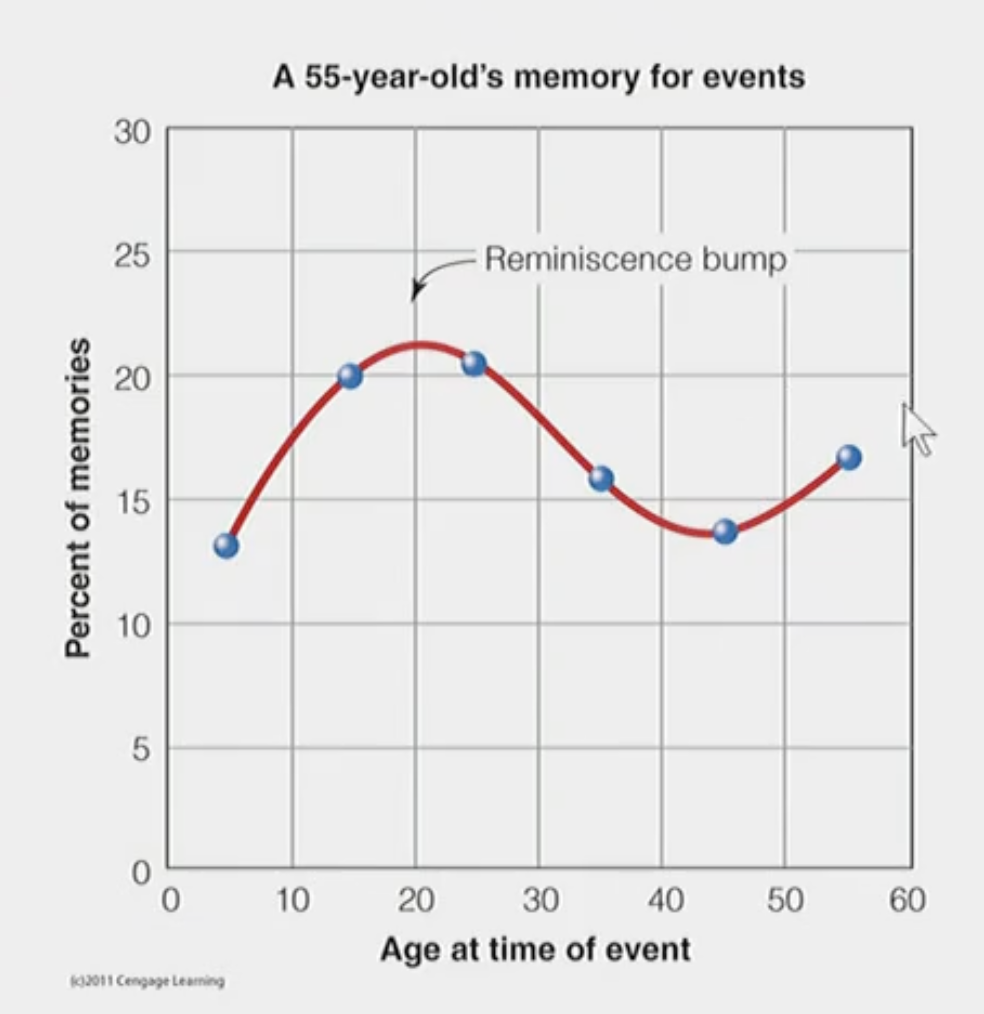 <p><strong>Long-term recency effect</strong> (the slight upward increase at the end of the graph).&nbsp;</p><p></p><p>This is because there is improved memory for events that just happened—you will see that for whatever age group you test.&nbsp;</p>