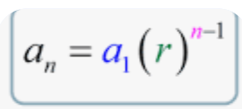 <p>tn= t sub 1 x r exponent (n-1) </p>