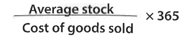 <p>(Average stock / cost of sales) x 365</p>