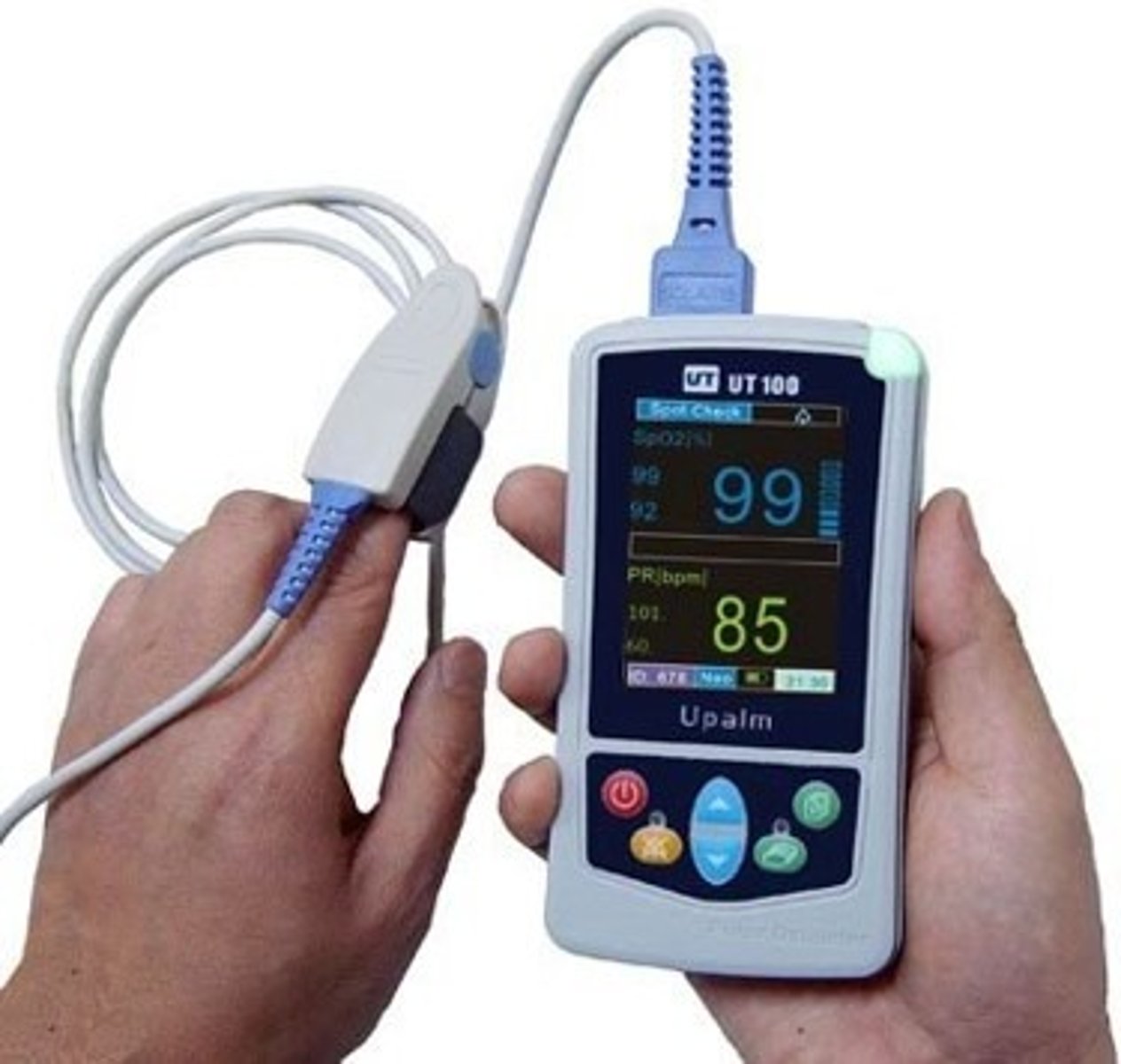 <p>oxygen saturation and HR</p>