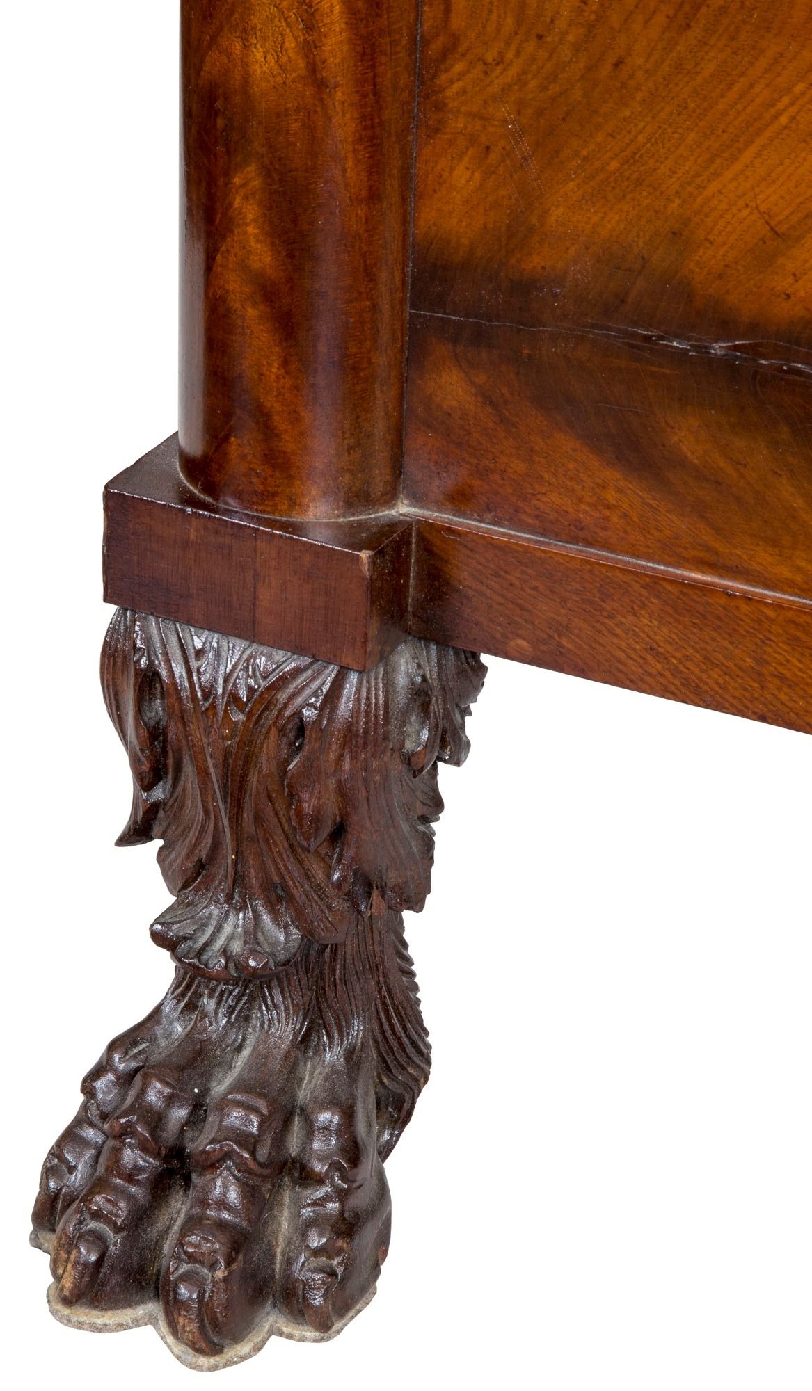 <p>Carved foot taking the form of an animal's paw</p>