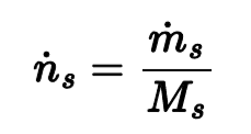 <p>The molecular weight equals the mass flow rate divided by the molar flow rate (makes sense b/c still ends up being mass over moles since time unit cancels)</p>