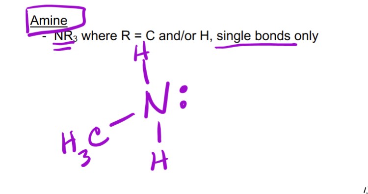 <p>NR_3 where R is double bonded to C and/or H single bonds only.</p>