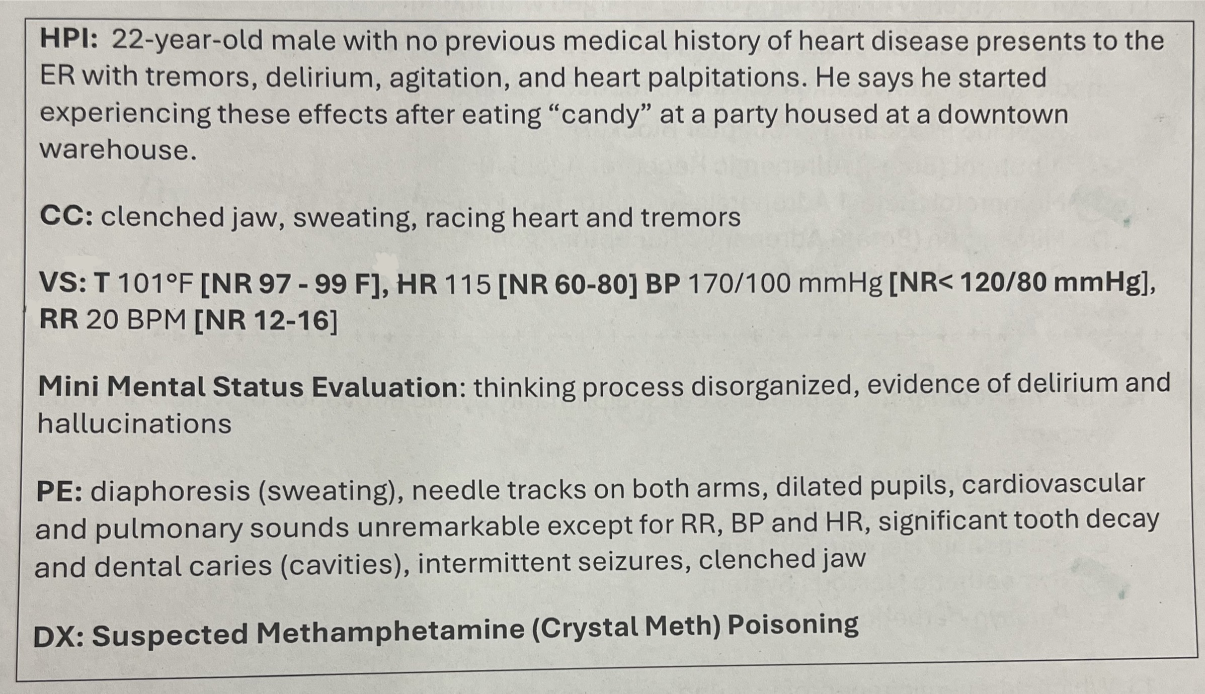 <p>Based on the constellation of symptoms, Methamphetamine is most likely mimicking which neurotransmitter?</p>