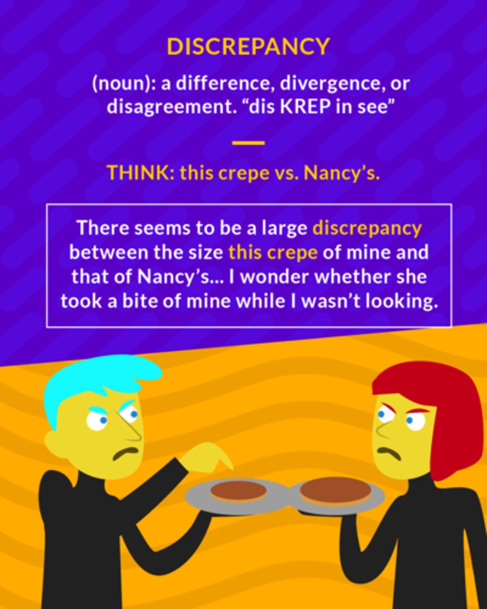 <p>a difference; a lack of agreement</p>