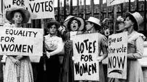 <p>women’s suffrage </p><p><span style="color: purple">10+9 women in voting line</span></p>