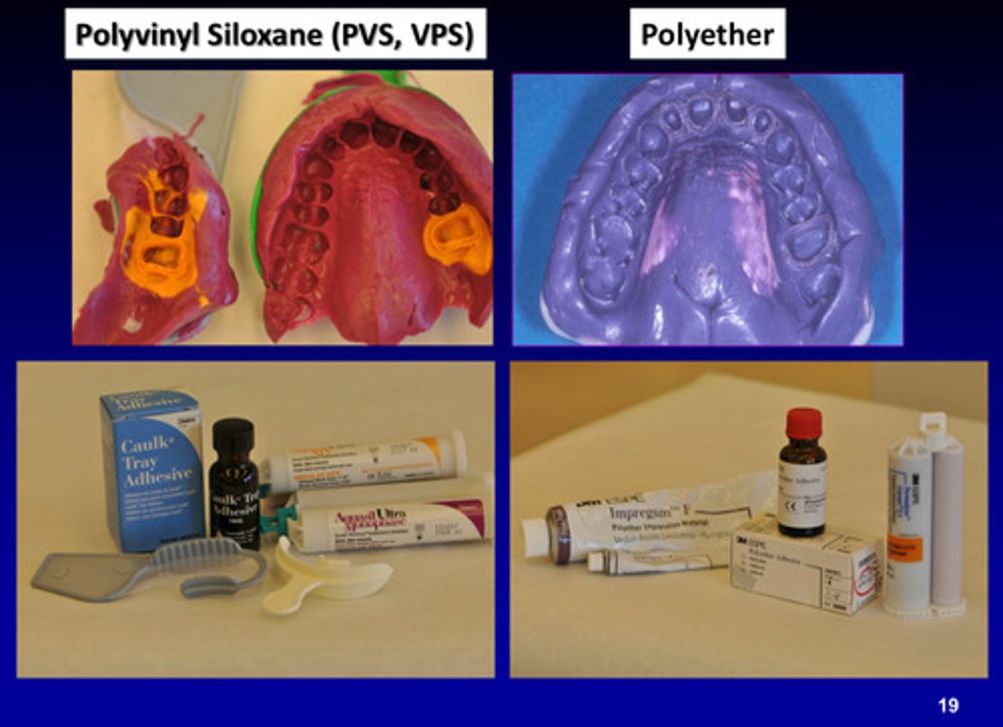 <p>polyvinyl siloxane (PVS, VPS) and polyether </p>