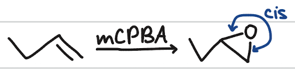 <p>addition of ether group</p><p>occurs when: mCPBA, alkene only</p><p>stereochemistry: syn addition</p>