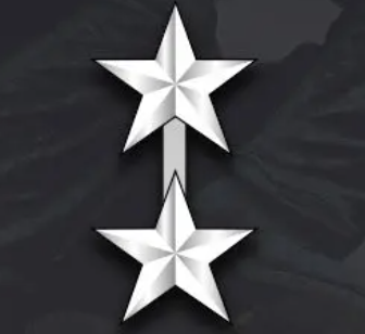 <p>Collar Device: Two silver five pointed stars</p>