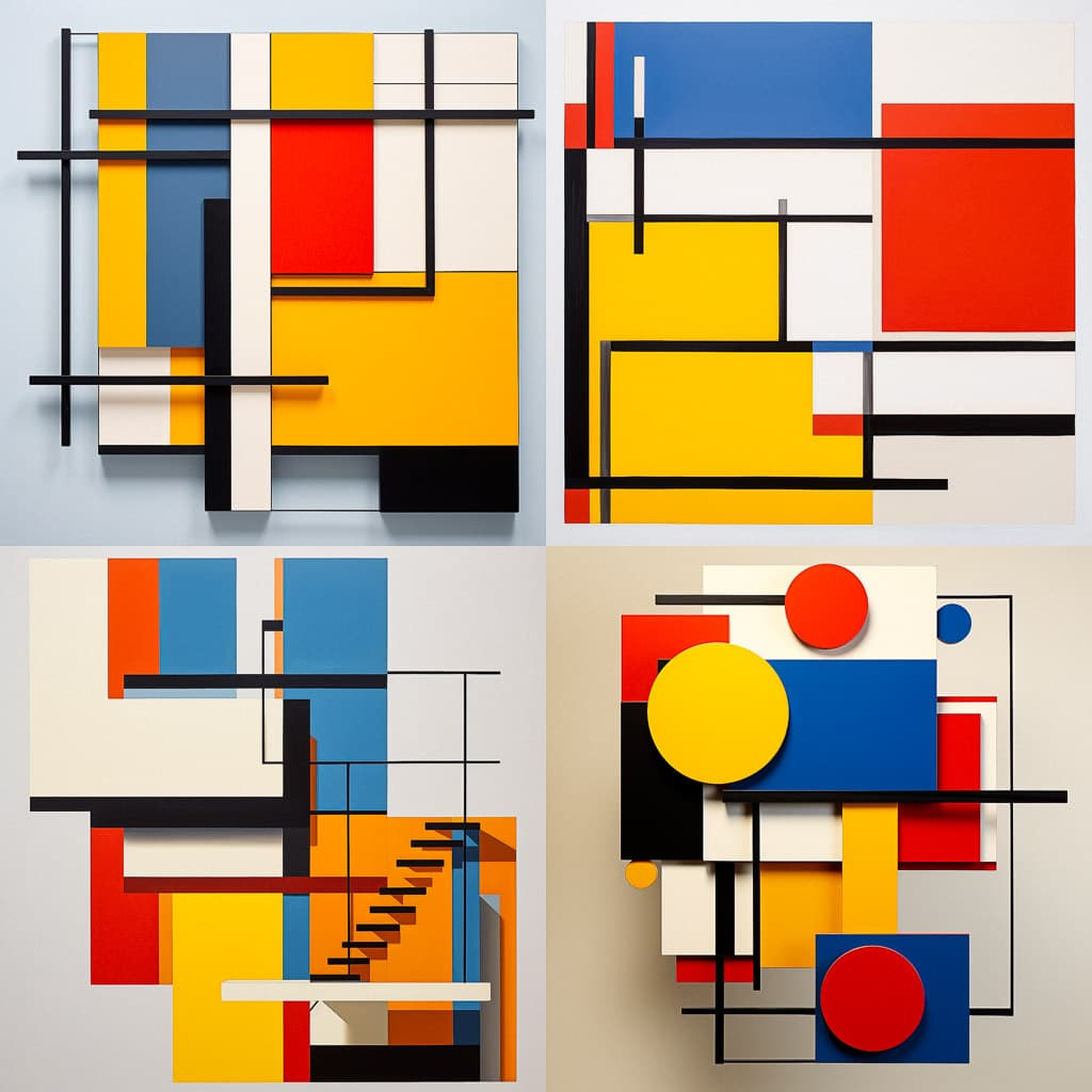 <p>canvases with flat fields of primary colors </p>