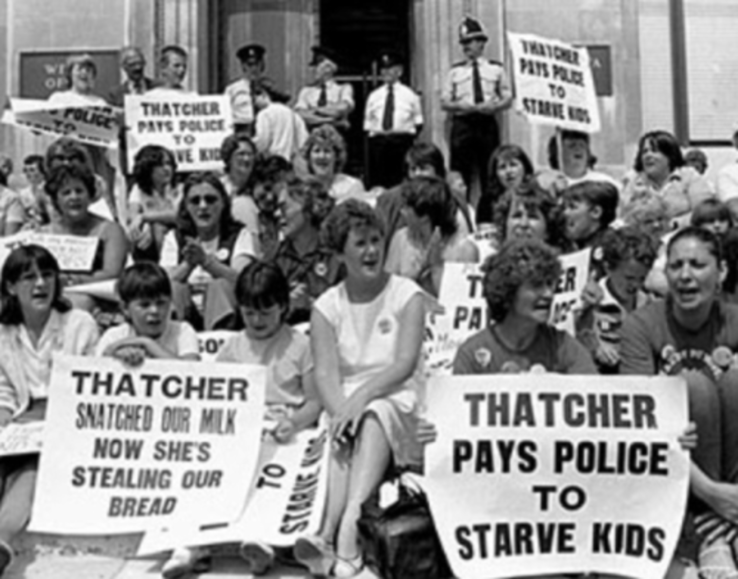 <p>Margaret Thatcher (child milk snatcher!) restricted free school meals in primary schools in 1988, including milk at break times. In 2014 they were reintroduced because of concerns poorer students weren't learning properly.</p>