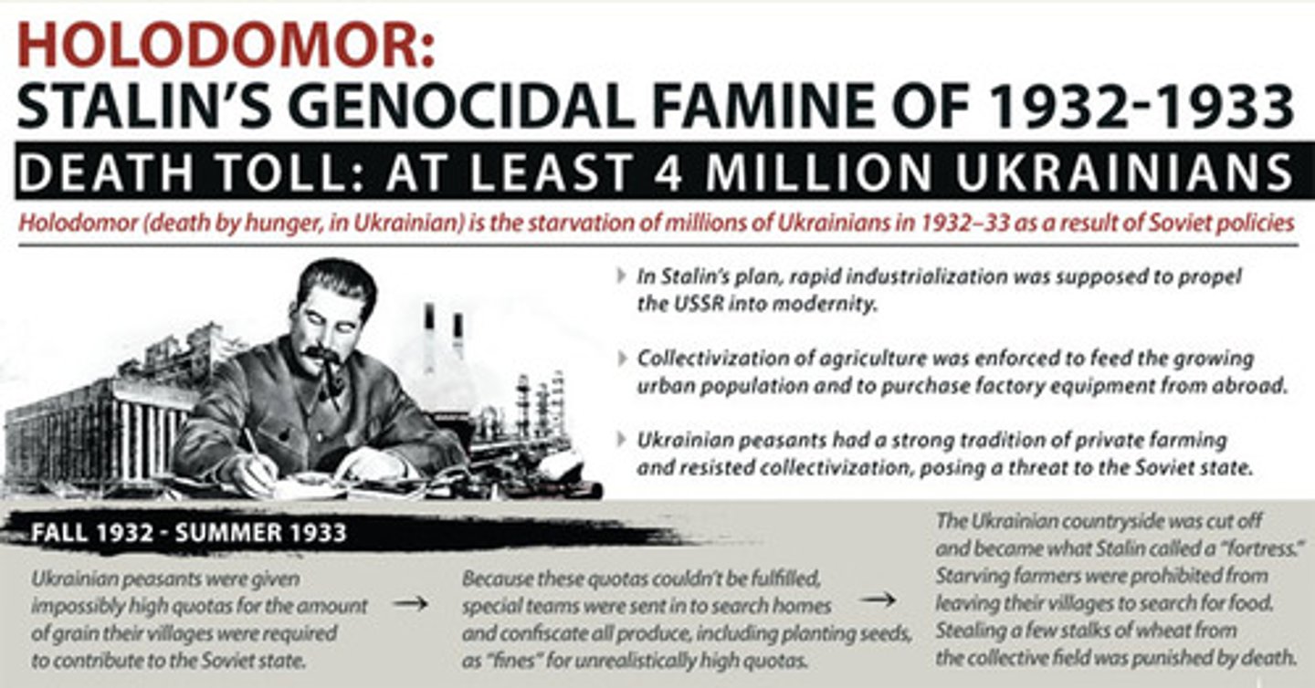 <p>a man-made famine-genocide in which the USSR starved the people of Ukraine</p>
