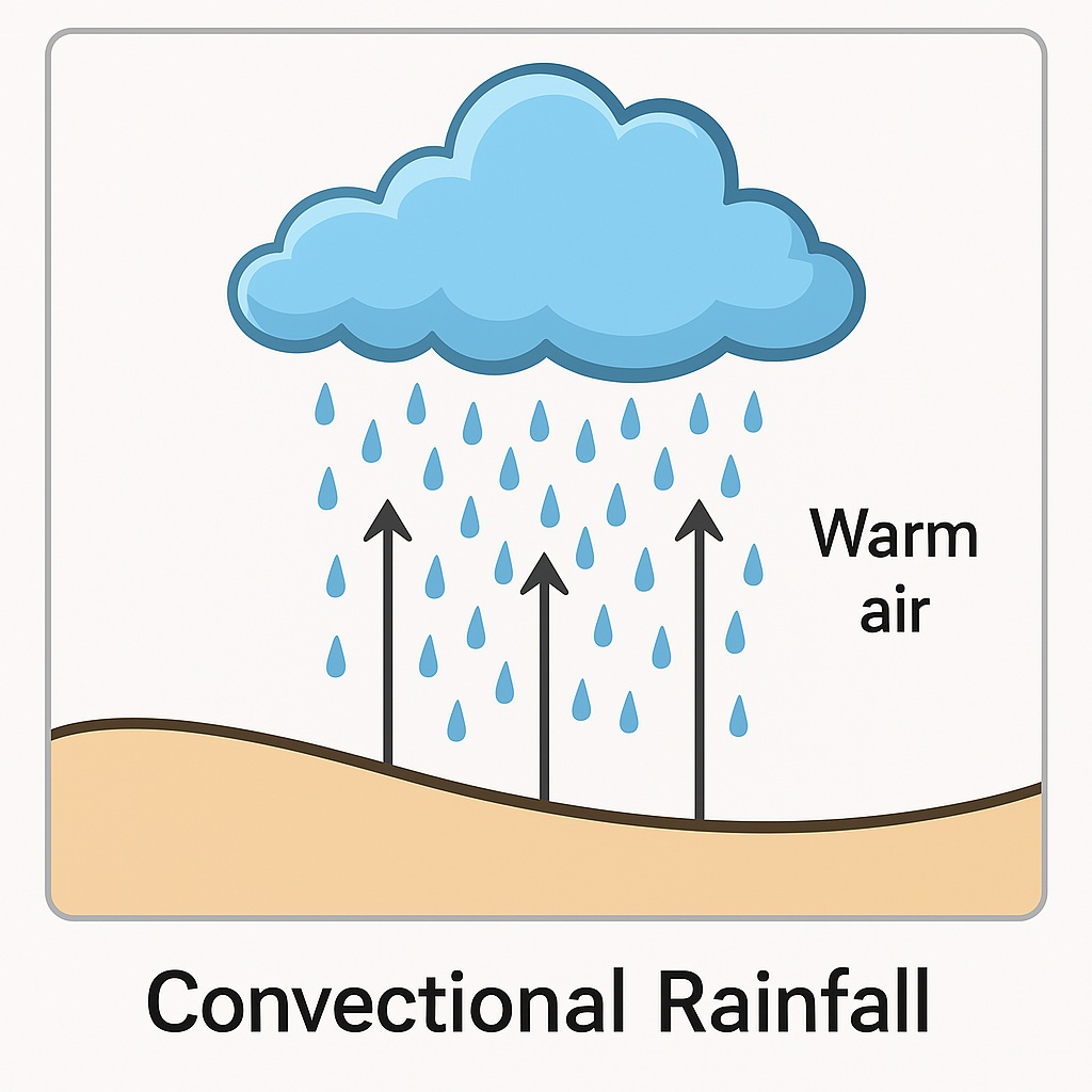 <p>The sun evaporates water and warm, moist air rises into the sky and condenses to form clouds.</p>