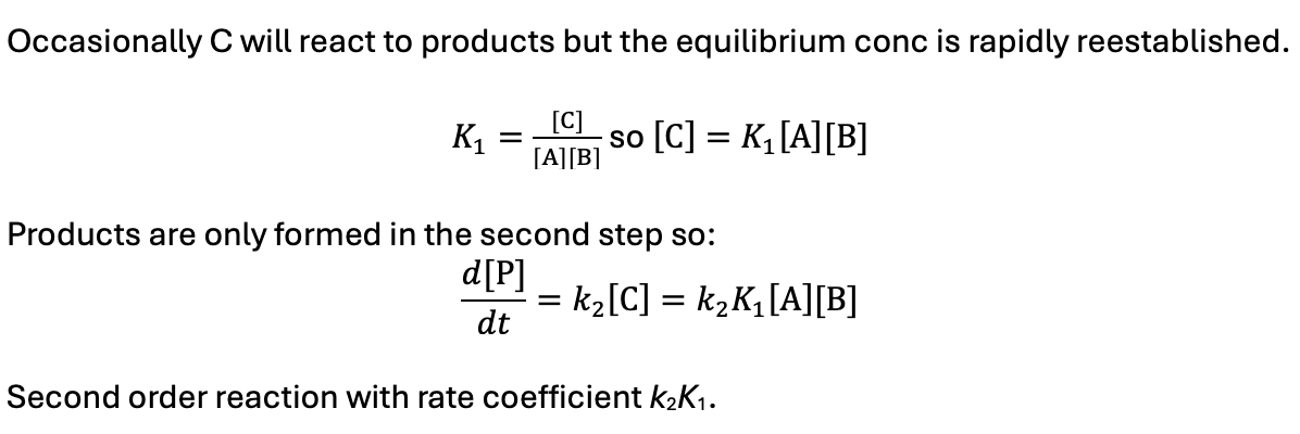 <p>an equilibrium is established between A, B, and C</p>