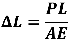 <p>P - internal axial force, L - element length, A - cross-sectional area, E - Young’s modulus.</p><p>Tensile Stress is +, deformation caused by tensile stress is +, therefore <strong>lengthening is +</strong>.</p><p>Formula derived from Hooke’s Law.</p>