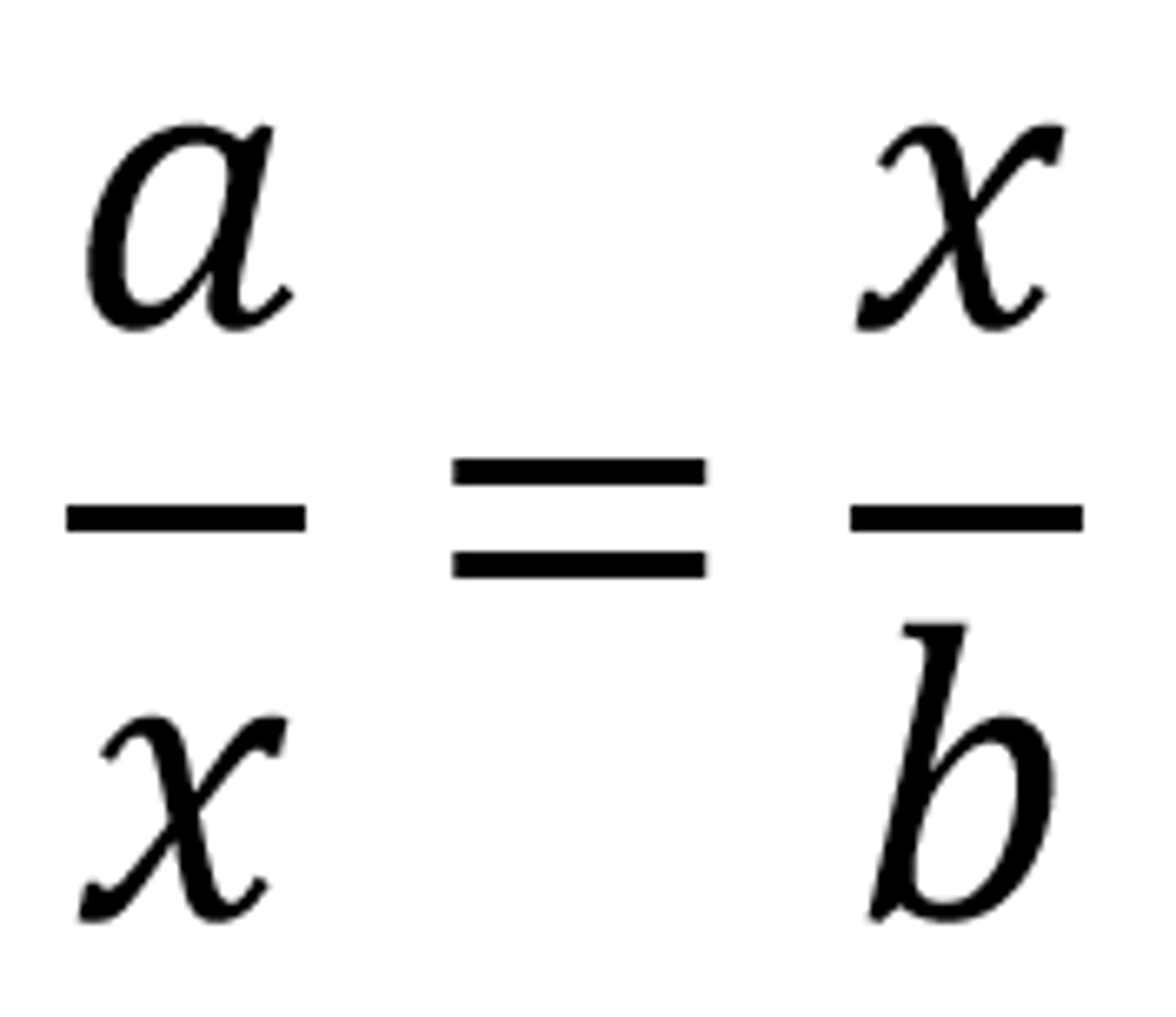 <p>the square root of the product of two numbers, a and b. If a/m=m/b, then m is the geometric mean</p>