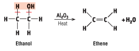 <p> water is removed from the ethanol.<br>Al2O3 and heat is used to remove water from ethanol</p>