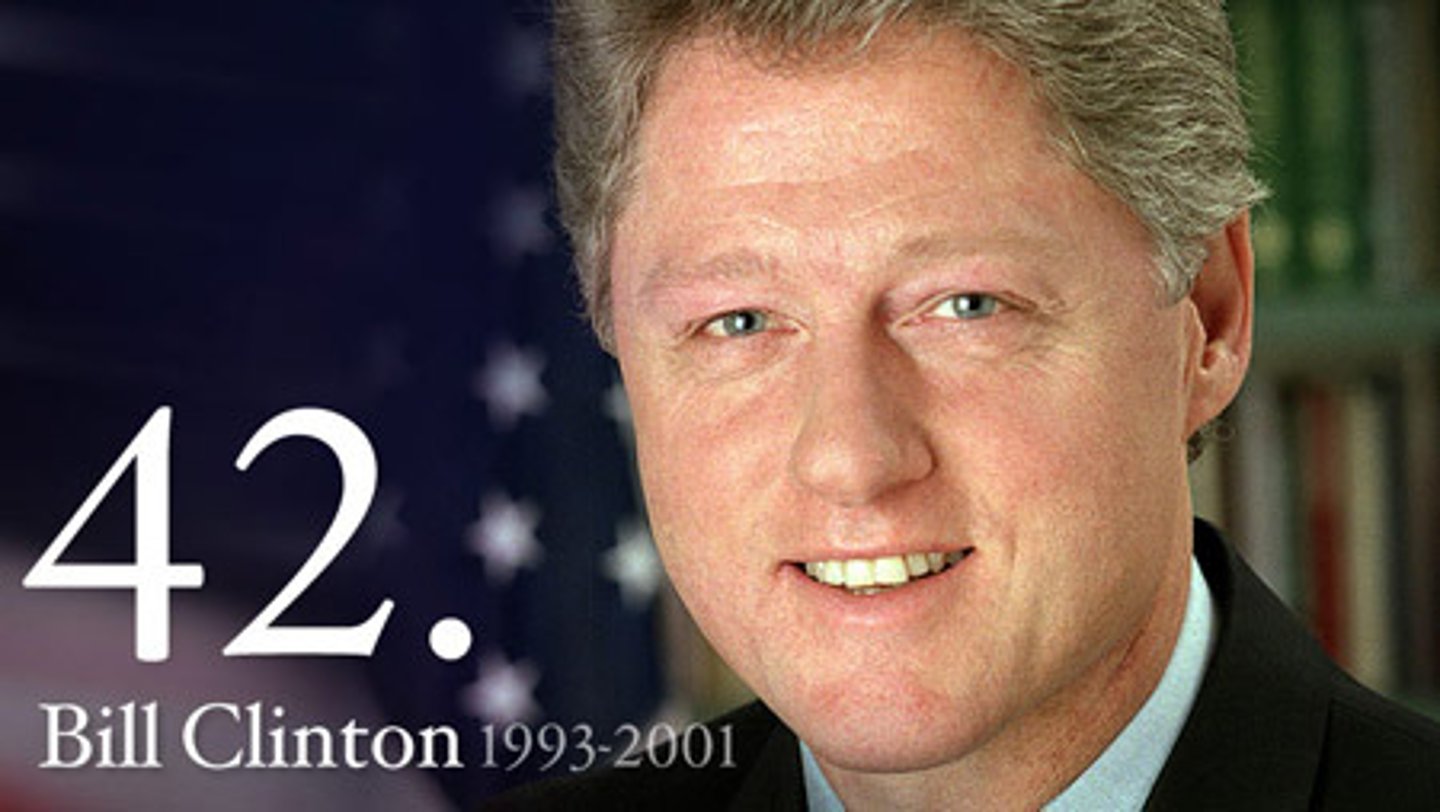 <p>1992 and 1996; Democrat; Don't Ask Don't Tell policy implemented by Congress, Omnibus Budget Reconciliation Act of 1993, Travelgate controversy; Operation Desert Fox (4 day bombing campaign in Iraq); Scandals: Whitewater controversy, Lewinsky scandal (impeached and acquitted), Travelgate controversy, Troopergate; first balanced budget since 1969</p>