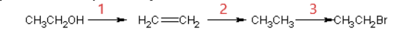 <p>44. The synthesis sequence shown here is best described as which of the following?</p><p class="p2">&nbsp;</p><table style="min-width: 50px"><colgroup><col style="min-width: 25px"><col style="min-width: 25px"></colgroup><tbody><tr><td colspan="1" rowspan="1"><p class="p1">a.</p></td><td colspan="1" rowspan="1"><p class="p1">(1) Dehydration; (2) halogenation; (3) hydrogenation&nbsp; &nbsp;</p></td></tr><tr><td colspan="1" rowspan="1"><p class="p1">b.</p></td><td colspan="1" rowspan="1"><p class="p1">(1) Hydrogenation; (2) dehydration; (3) halogenation</p></td></tr><tr><td colspan="1" rowspan="1"><p class="p1">c.</p></td><td colspan="1" rowspan="1"><p class="p1">(1) Hydrogenation; (2) halogenation; (3) dehydration</p></td></tr><tr><td colspan="1" rowspan="1"><p class="p1">d.</p></td><td colspan="1" rowspan="1"><p class="p1">(1) Halogenation; (2) hydrogenation; (3) dehydration</p></td></tr><tr><td colspan="1" rowspan="1"><p class="p1">e.</p></td><td colspan="1" rowspan="1"><p class="p1">(1) Dehydration; (2) hydrogenation; (3) halogenation</p></td></tr></tbody></table><p></p>