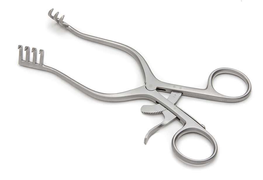 <p>Blunt prongs face out to hold tissue edges open. used in medium to large sized operative site.</p>