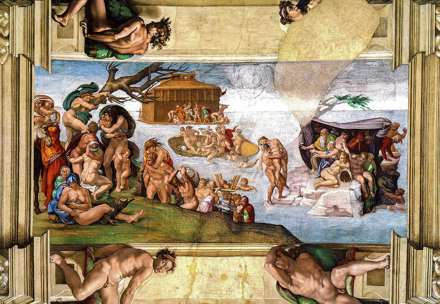 <p>Ceiling frescoes; Sistine Chapel, Vatican</p>