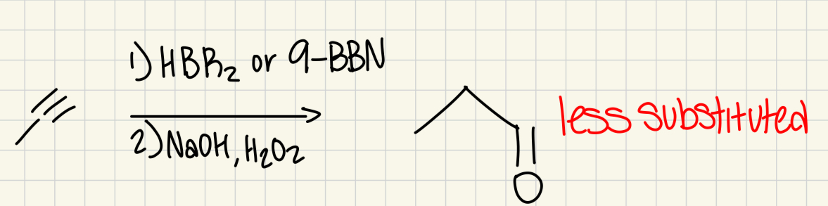<p>carbonyl on less substituted carbon</p>