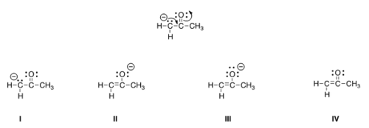 <p>Follow the curved arrows to draw the second resonance structure for the ion below.</p><p>A) I</p><p>B) II</p><p>C) III</p><p>D) IV</p>
