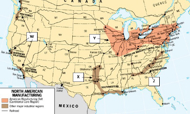 <p><span>According to the map below, the primary industrial activity in region W is:</span></p><ul><li><p><span>a.</span></p><p><span>petroleum refining.</span></p></li><li><p><span>b.</span></p><p><span>agricultural product processing.</span></p></li><li><p><span>c.</span></p><p><span>textiles.</span></p></li><li><p><span>d.</span></p><p><span>heavy manufacturing including steel and auto production.</span></p></li><li><p><span>e.</span></p><p><span>high technology goods.</span></p></li></ul>