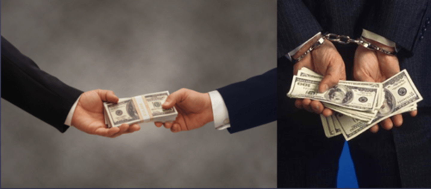 <p>хабар (money given to someone, especially illegally, for providing help, a job, or a piece of business)</p>