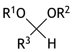 <p>43. The following functional group with the organic residues R₁–R₃ is a central component of carbohydrate chains. What is this functional group called?</p><p>A. Acetal</p><p>B. Enamine</p><p>C. Hemiacetal</p><p>D. Hydrate</p><p>E. Imine</p>